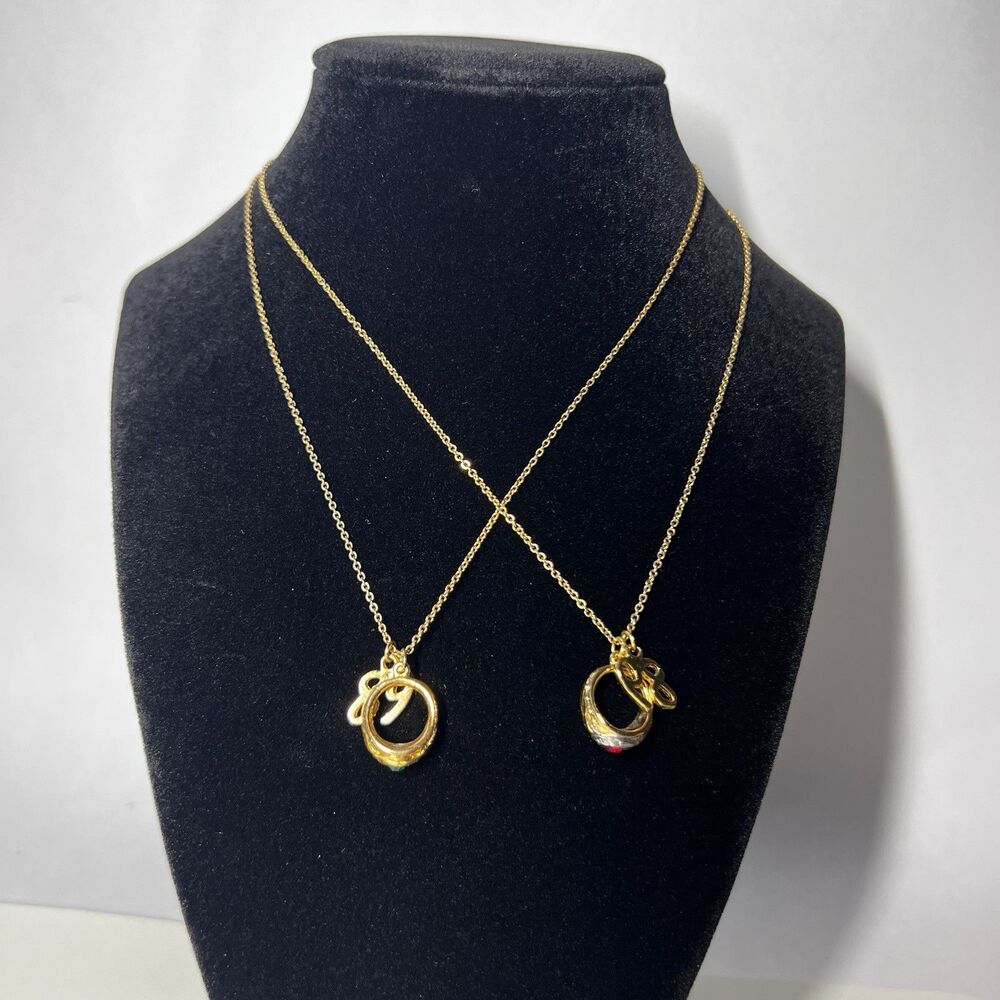 Vtg Gold Tone Miniature Ring Pendant Necklace Lot of 2 Year Date Charms Set